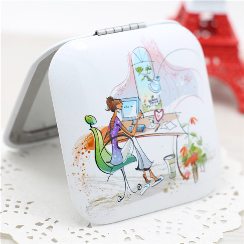 CN-RUBR Lovely Mini Beauty Pocket Mirror Square Portable Double Sides Stainless Steel Cosmetic Makeup Normal Magnifying Mirrors