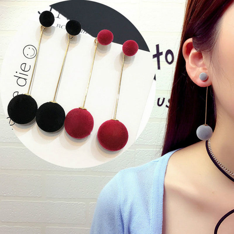 plush ball long earrings