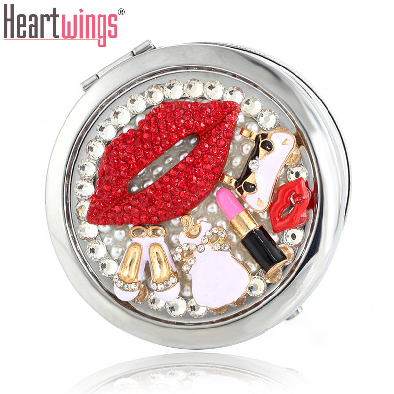 Engrave words free,bling rhinestone sexy lip handbag,Mini Beauty pocket makeup compact mirror makeup,wedding party present gifts
