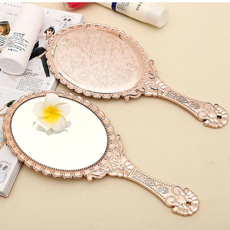 Vintage Makeup Mirror Flower Hand Hold Oval Round Cosmetic Mirror Noble Restore Ancient Style Court Mirrors Beauty Tool 2018