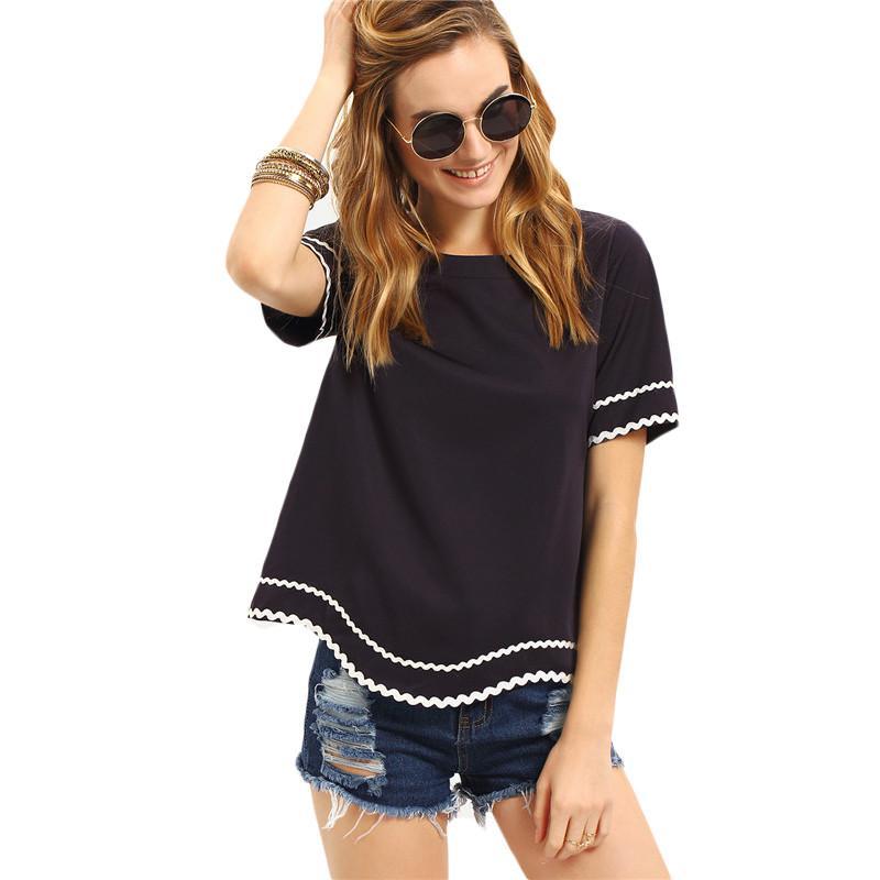Navy Waved Print Tshirt