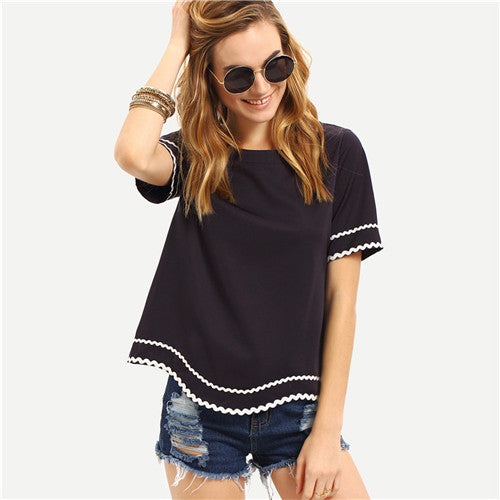 Navy Waved Print Tshirt