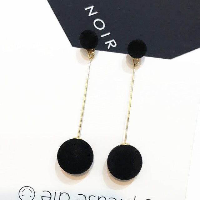 plush ball long earrings