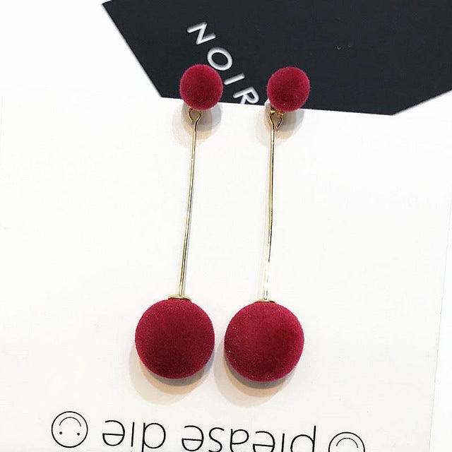 plush ball long earrings