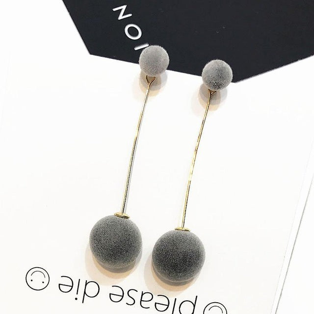 plush ball long earrings