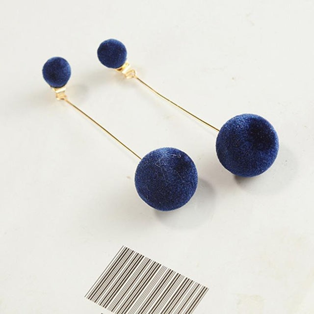 plush ball long earrings