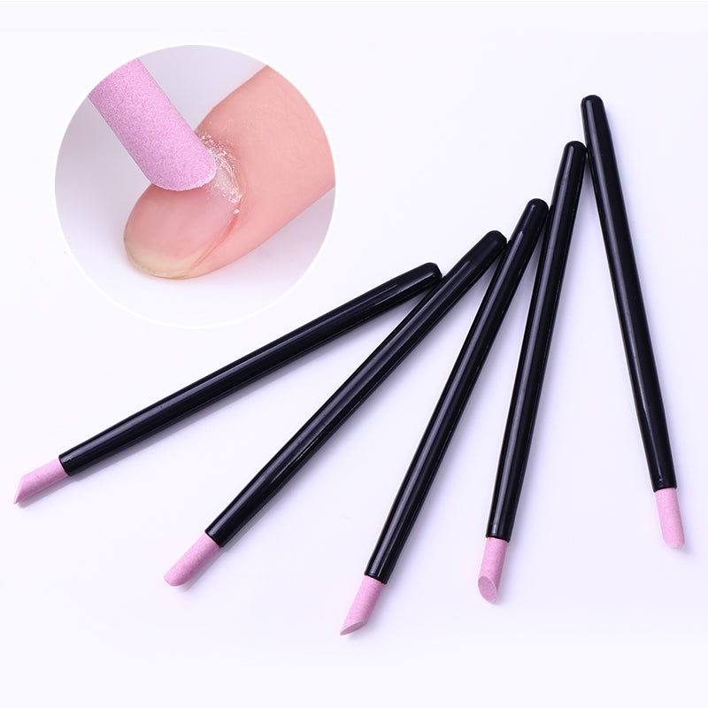 5Pcs Quartz Stone Nail Cuticle Pusher Remover Trimmer Scrub Pen  Black Handle Pedicure Manicure Nail Care Tools Set